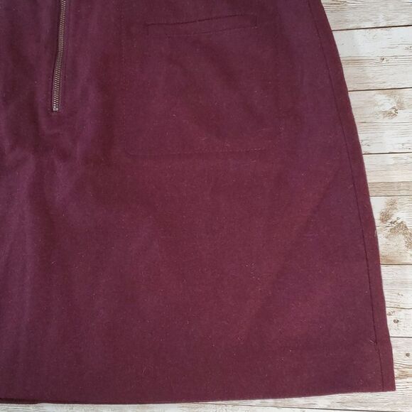 Madewell Fireside Wool Blend Mini Skirt Maroon Burgundy Zipper Pockets Size 14 - Picture 9 of 14